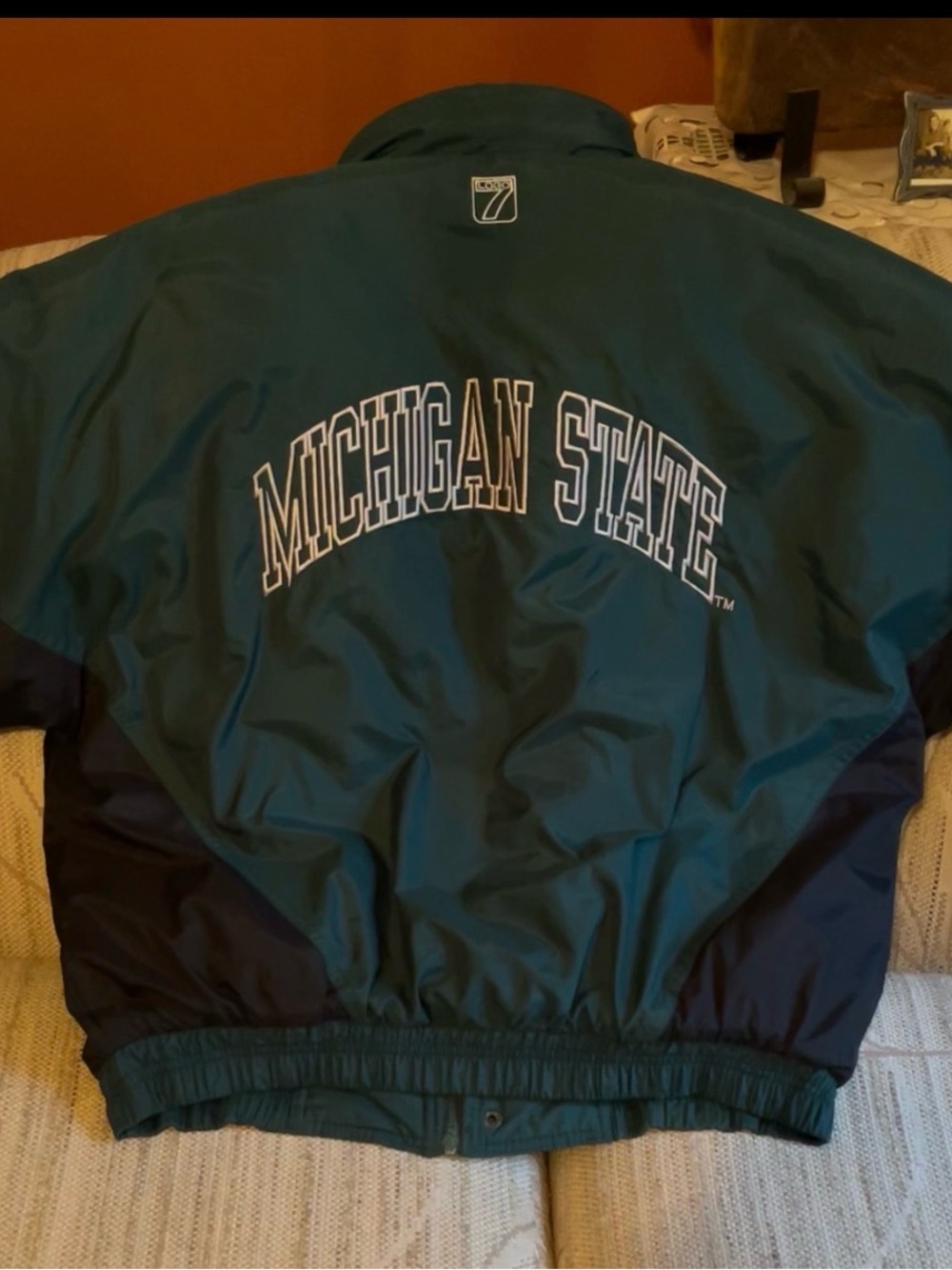 Vintage LOGO 7 Michigan State Dark Green and Black Puffer Jacket